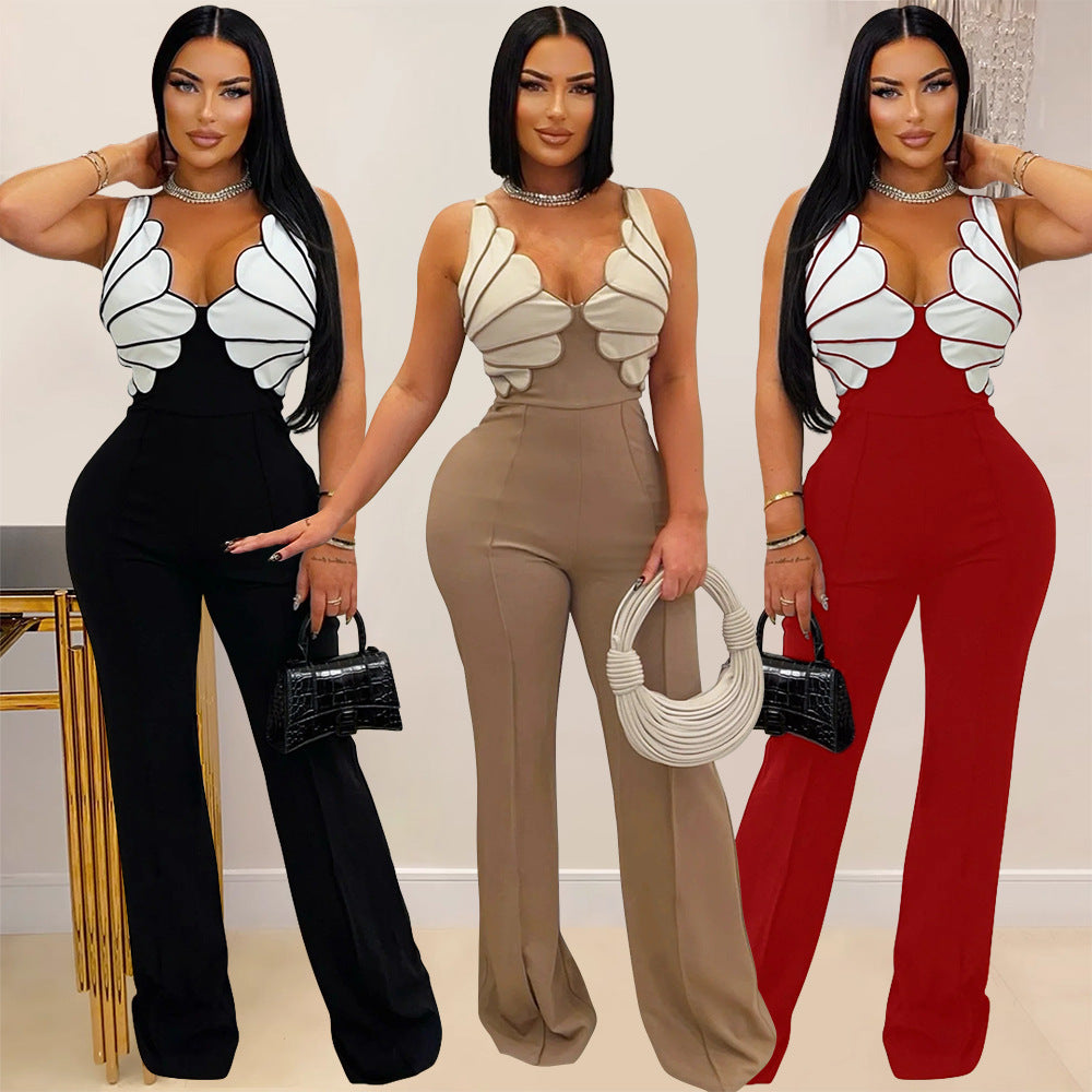 V-neck Sleeveless Slim-fit Jumpsuit Fashionable Womens Wear DC-Beyond Borders Collective