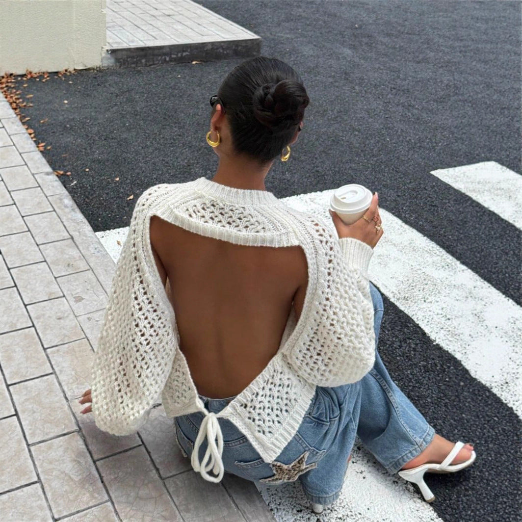 Backless Hollow-Out Knitted Pullover Sweater DC-Beyond Borders Collective
