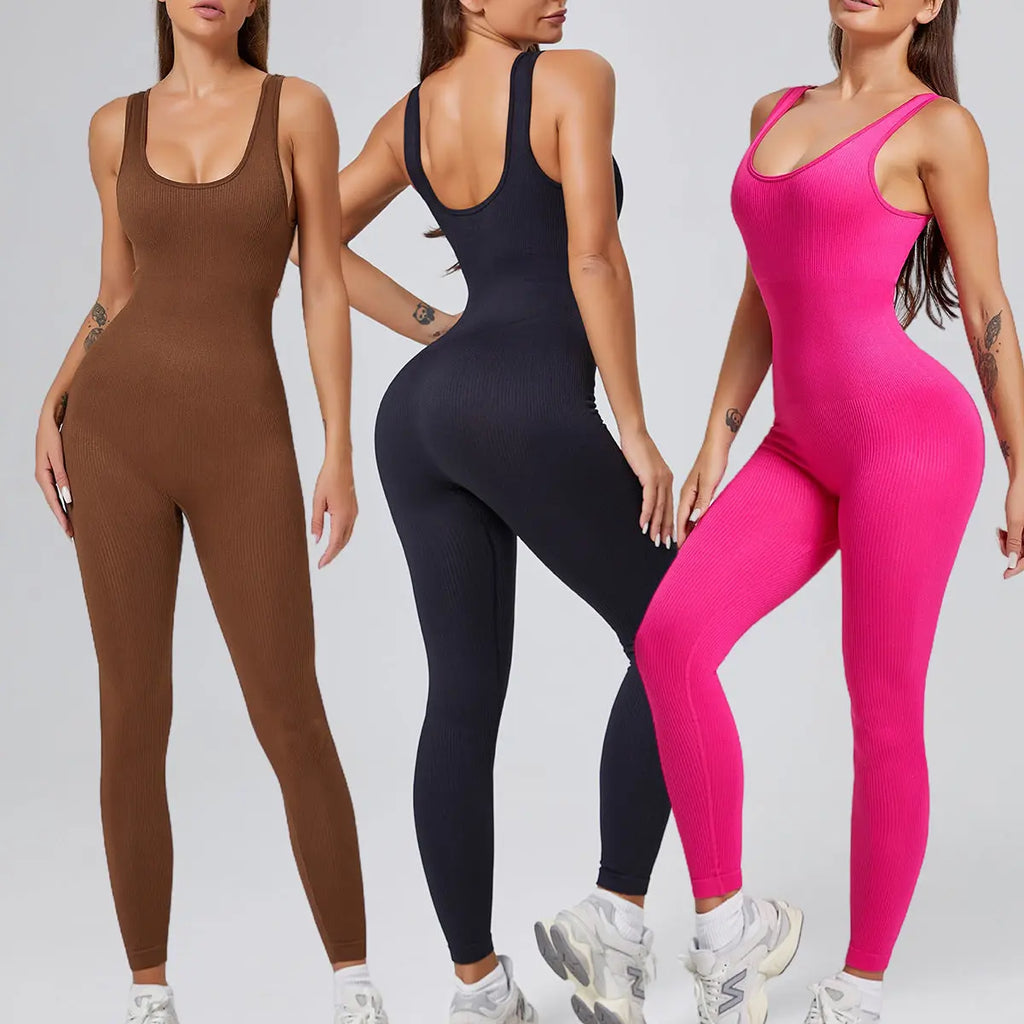 Threaded-knit Tummy-control Butt-lifting Form-fitting Breathable U-neck Bodysuit RightOn68