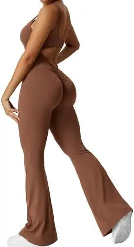 Women Sleeveless Flare Jumpsuits Fitness Yoga Long Pants RightOn68