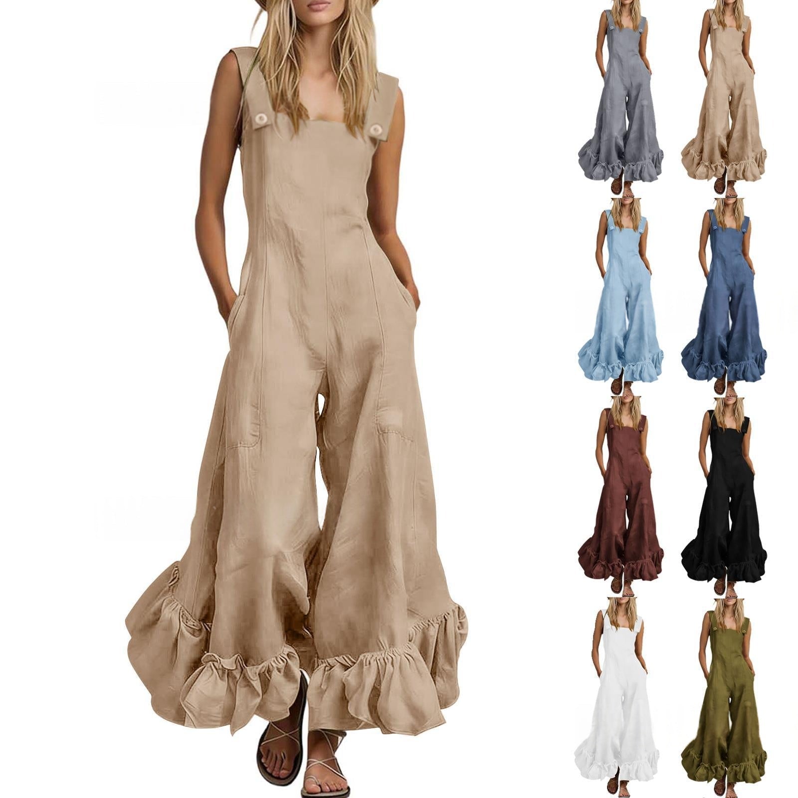 Wide-leg Flounce-trimmed Strap Jumpsuit For Women DC-Beyond Borders Collective
