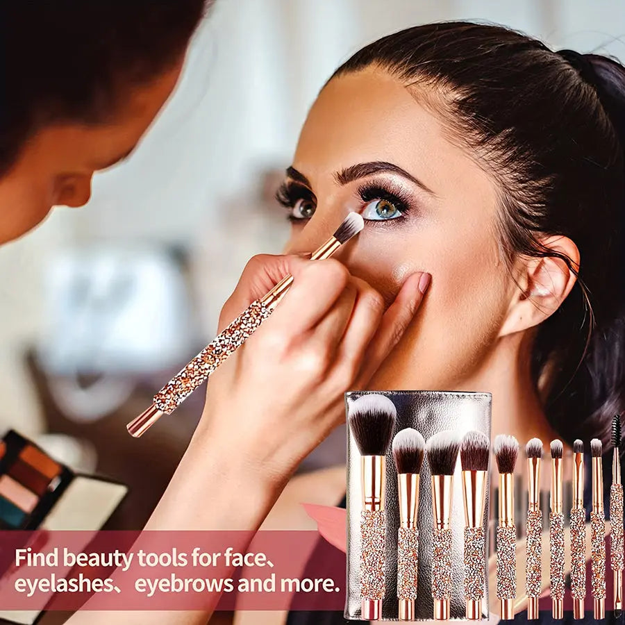 10Pcs Luxury Makeup Brush with Diamond Handle RightOn68