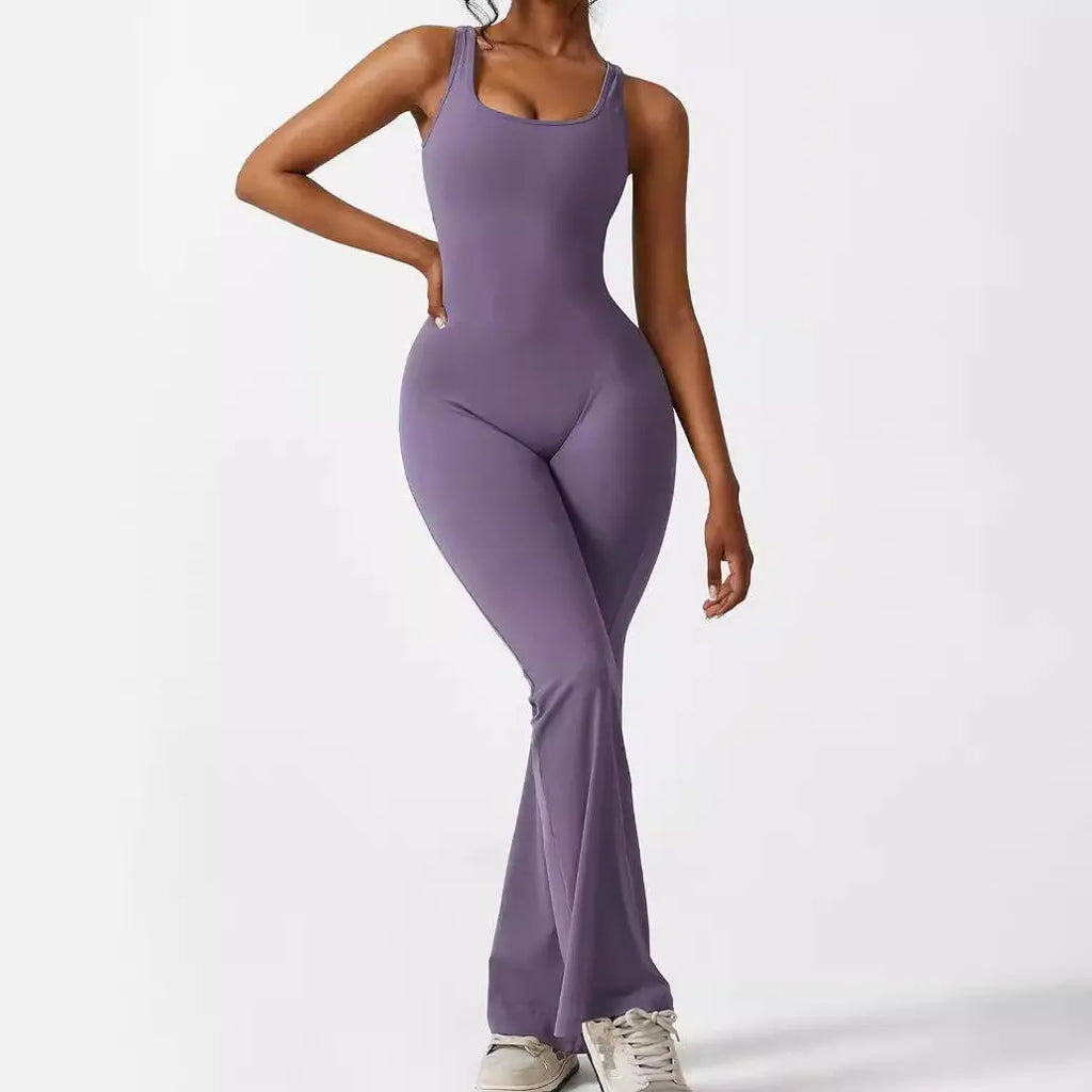 Women Sleeveless Flare Jumpsuits Fitness Yoga Long Pants RightOn68