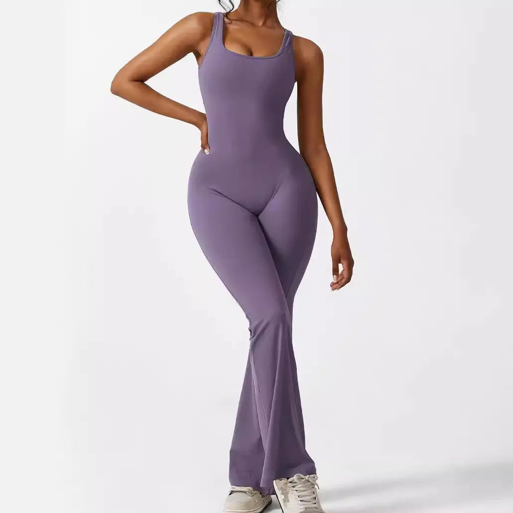 Women Sleeveless Flare Jumpsuits Fitness Yoga Long Pants RightOn68