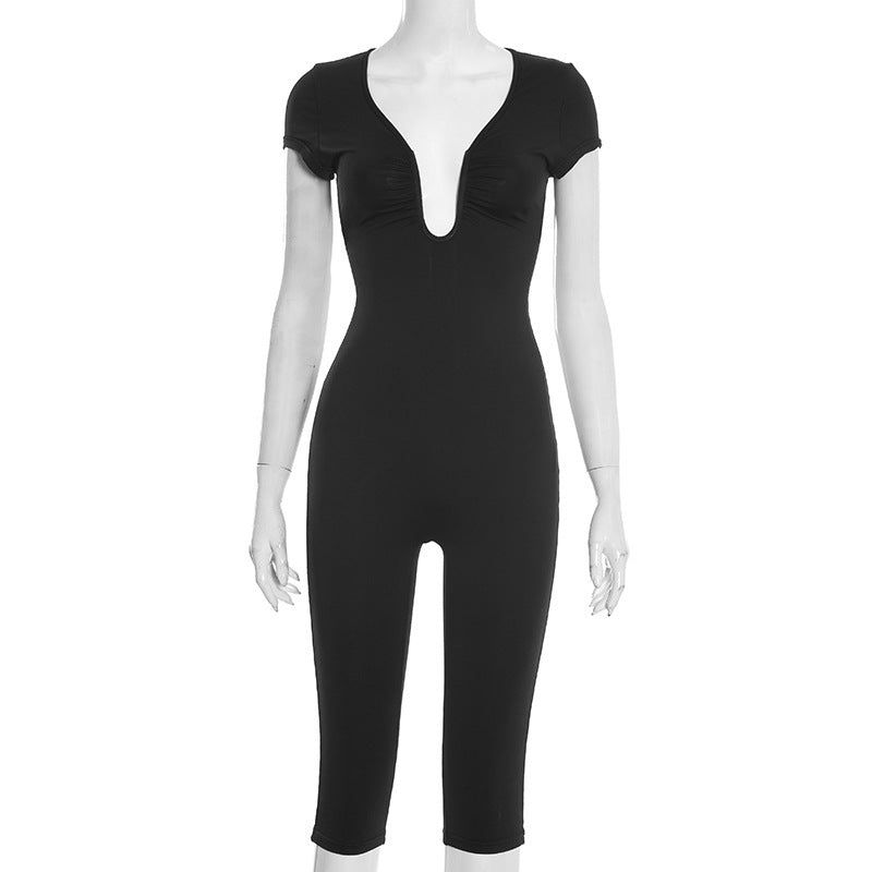 Womens Solid-color Slimming U-neck Jumpsuit DC-Beyond Borders Collective