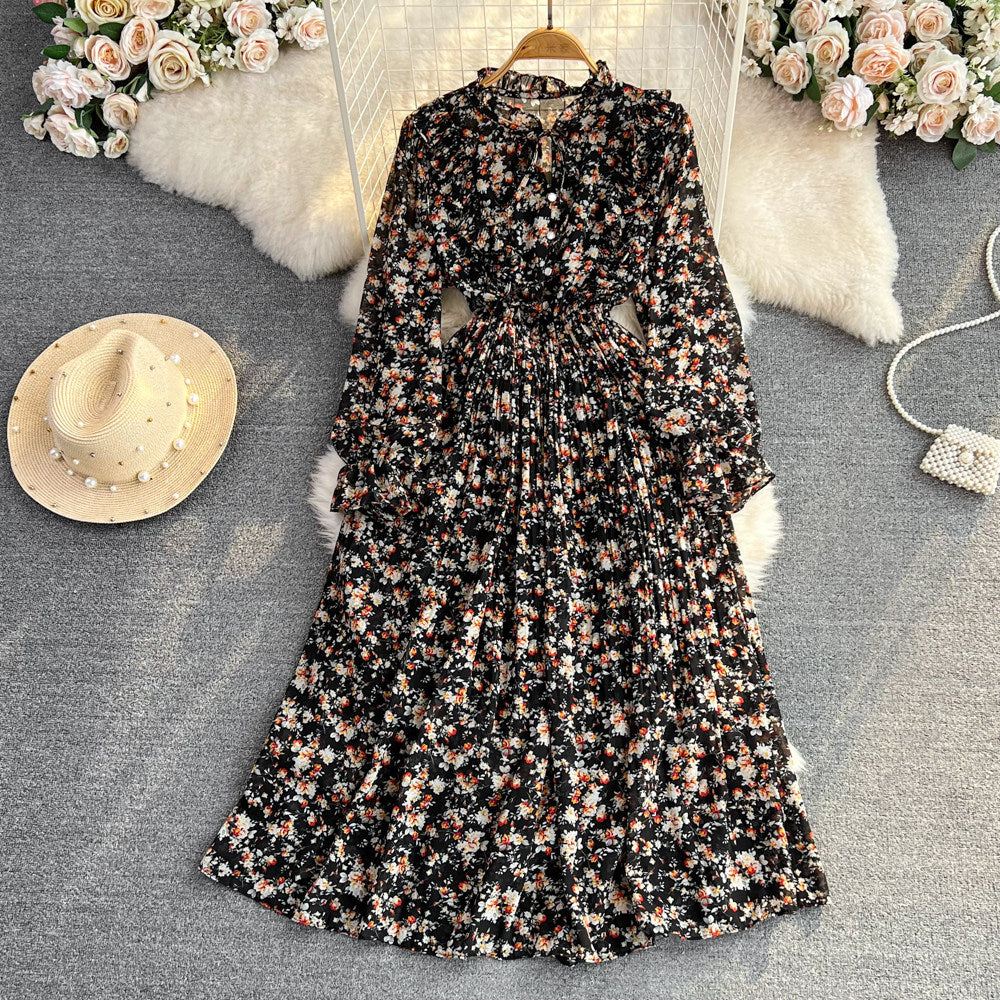 Womens Casual Round-neck Chiffon Dress With Ruffled Trim And Floral Print DC-Beyond Borders Collective