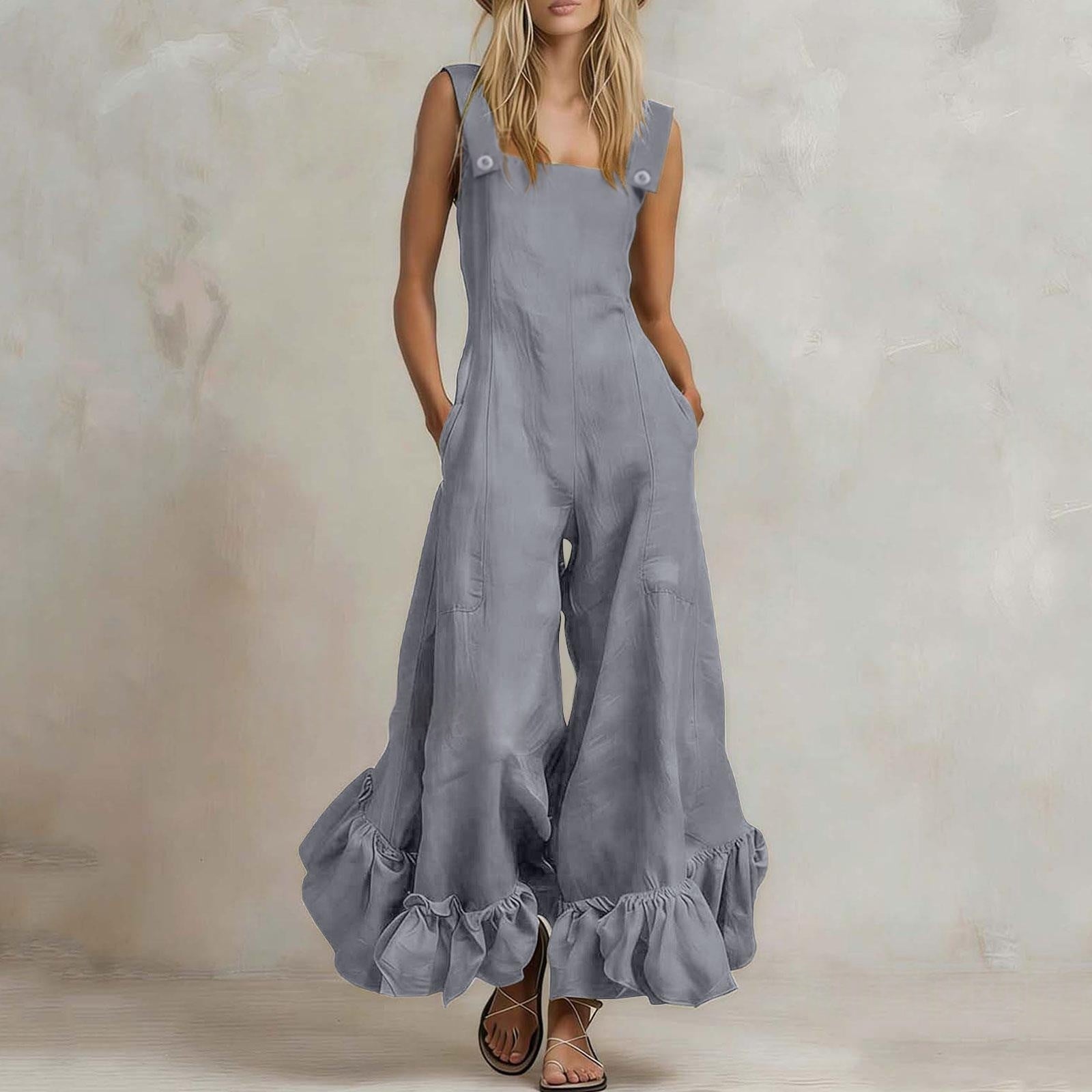 Wide-leg Flounce-trimmed Strap Jumpsuit For Women DC-Beyond Borders Collective