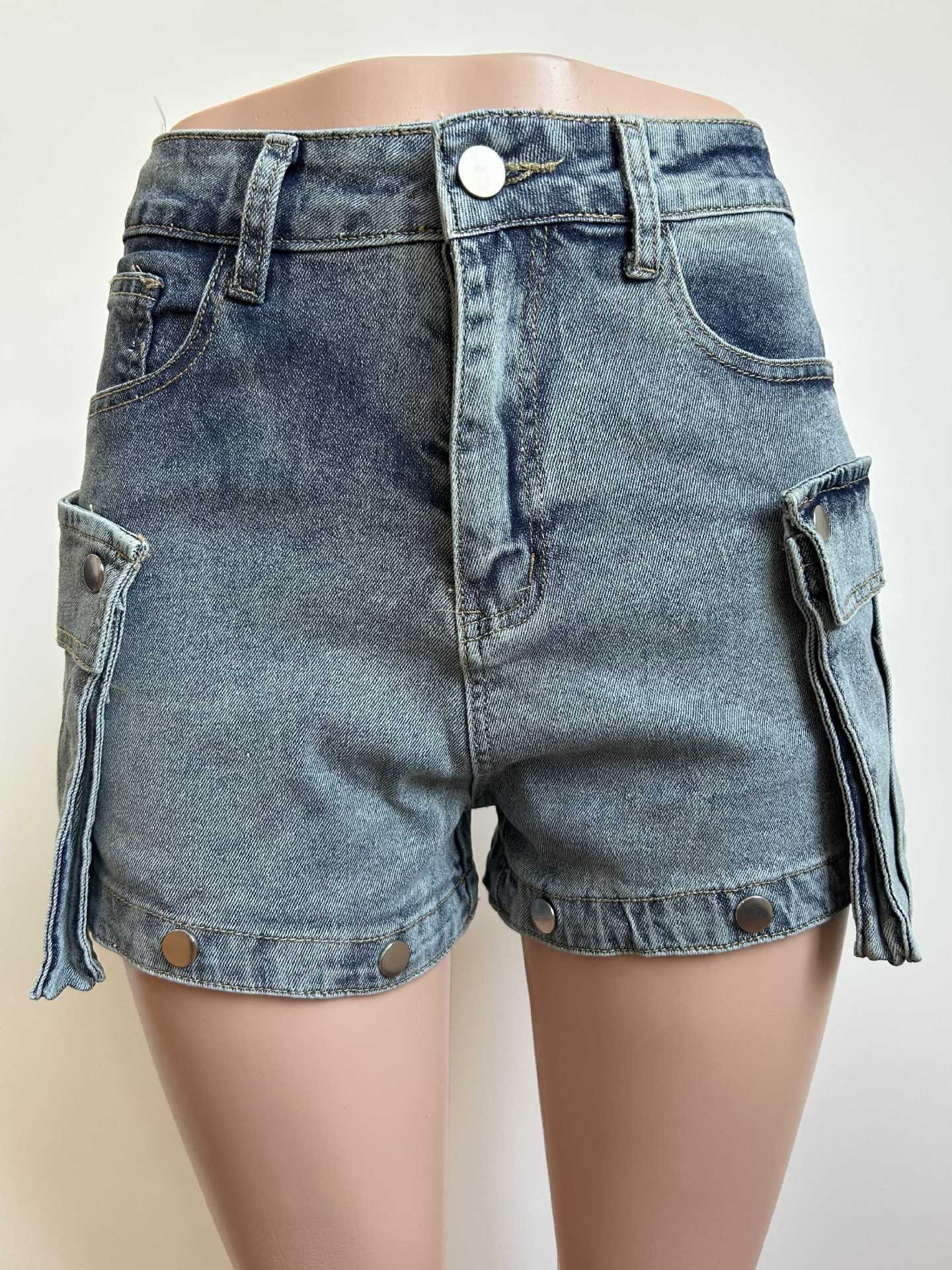 Women's Detachable Hanging Bag And Pants Stretch Denim Wear Shorts Trousers RightOn68