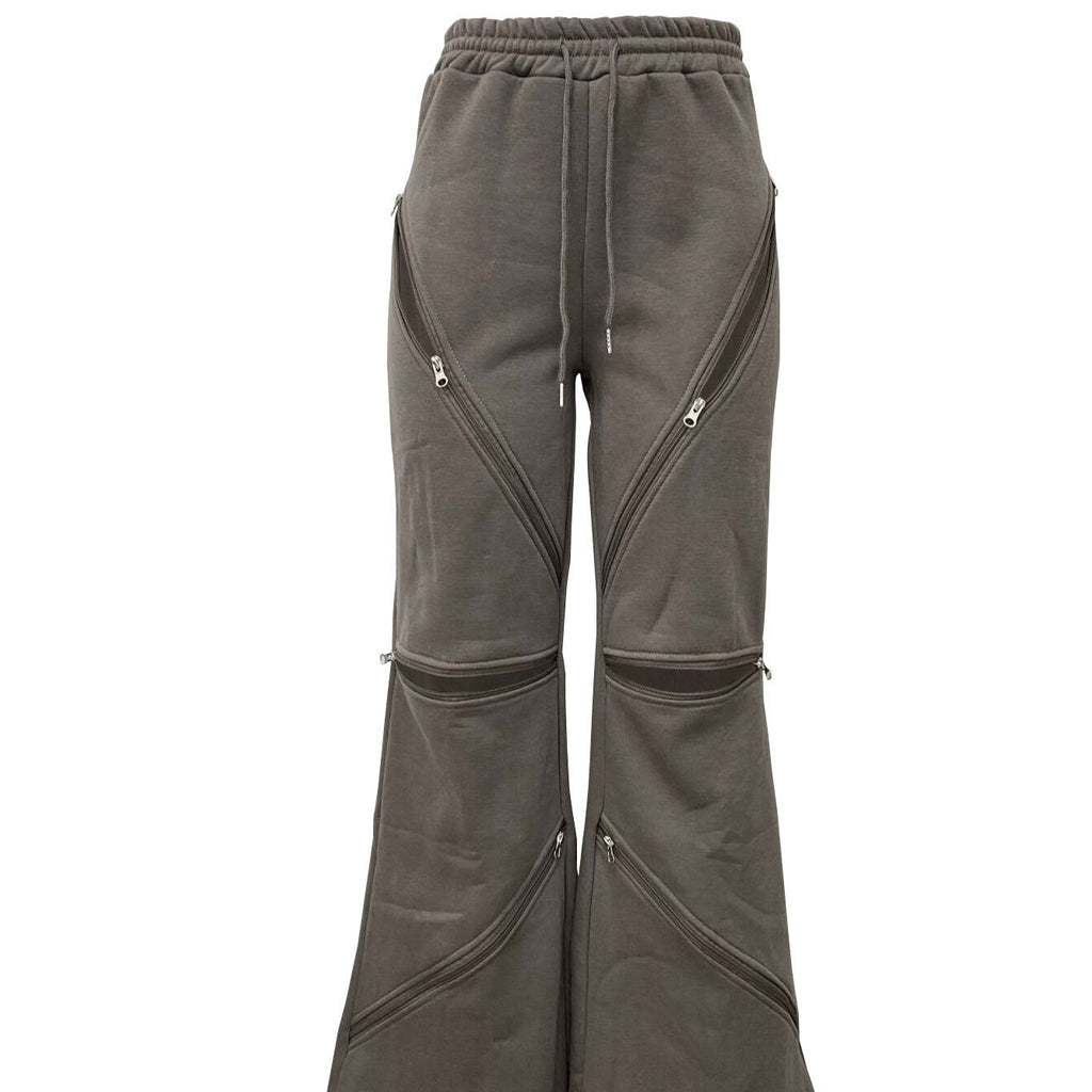 Fashionable Patchwork Wide-leg Flared Pants With Multiple Zippers DC-Beyond Borders Collective