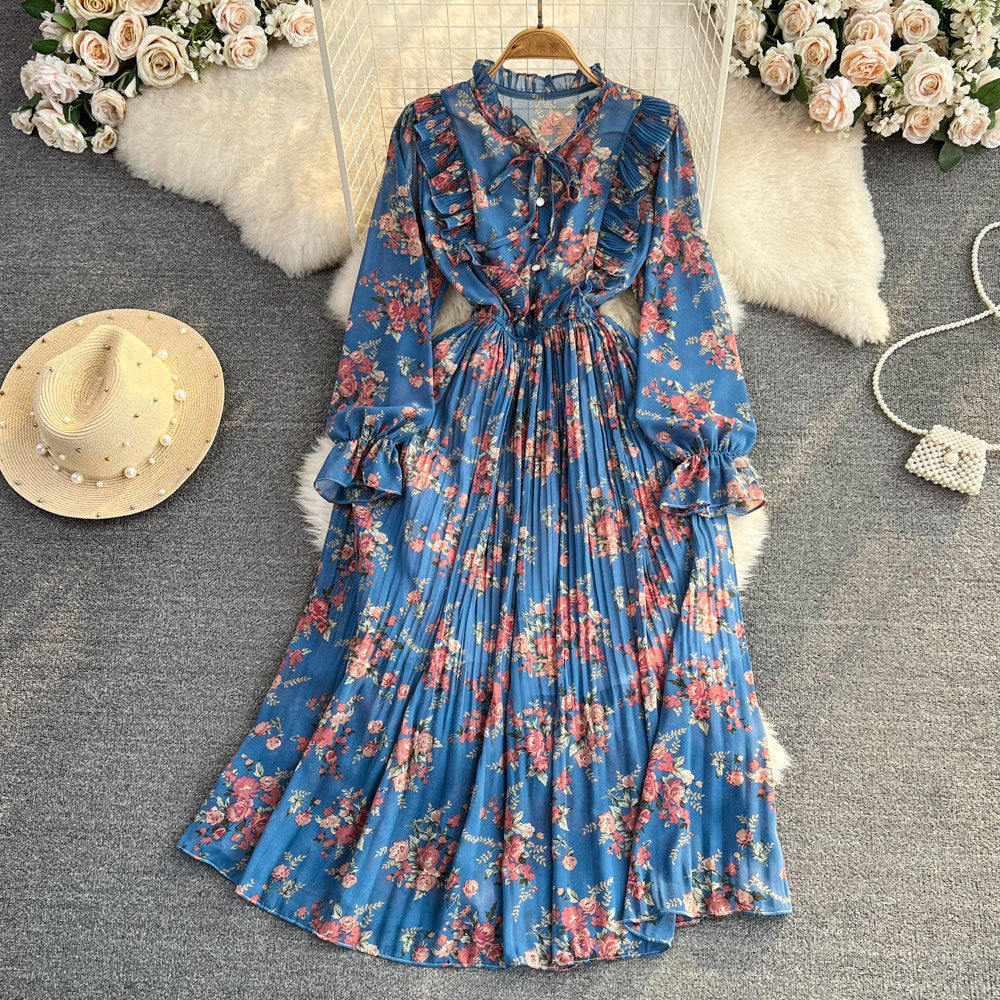 Womens Casual Round-neck Chiffon Dress With Ruffled Trim And Floral Print DC-Beyond Borders Collective