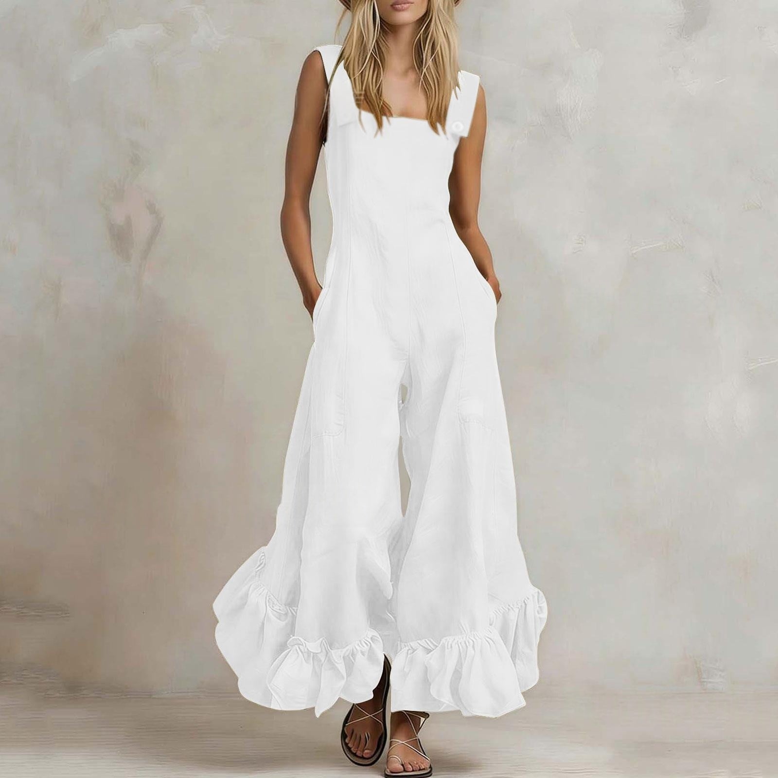 Wide-leg Flounce-trimmed Strap Jumpsuit For Women DC-Beyond Borders Collective