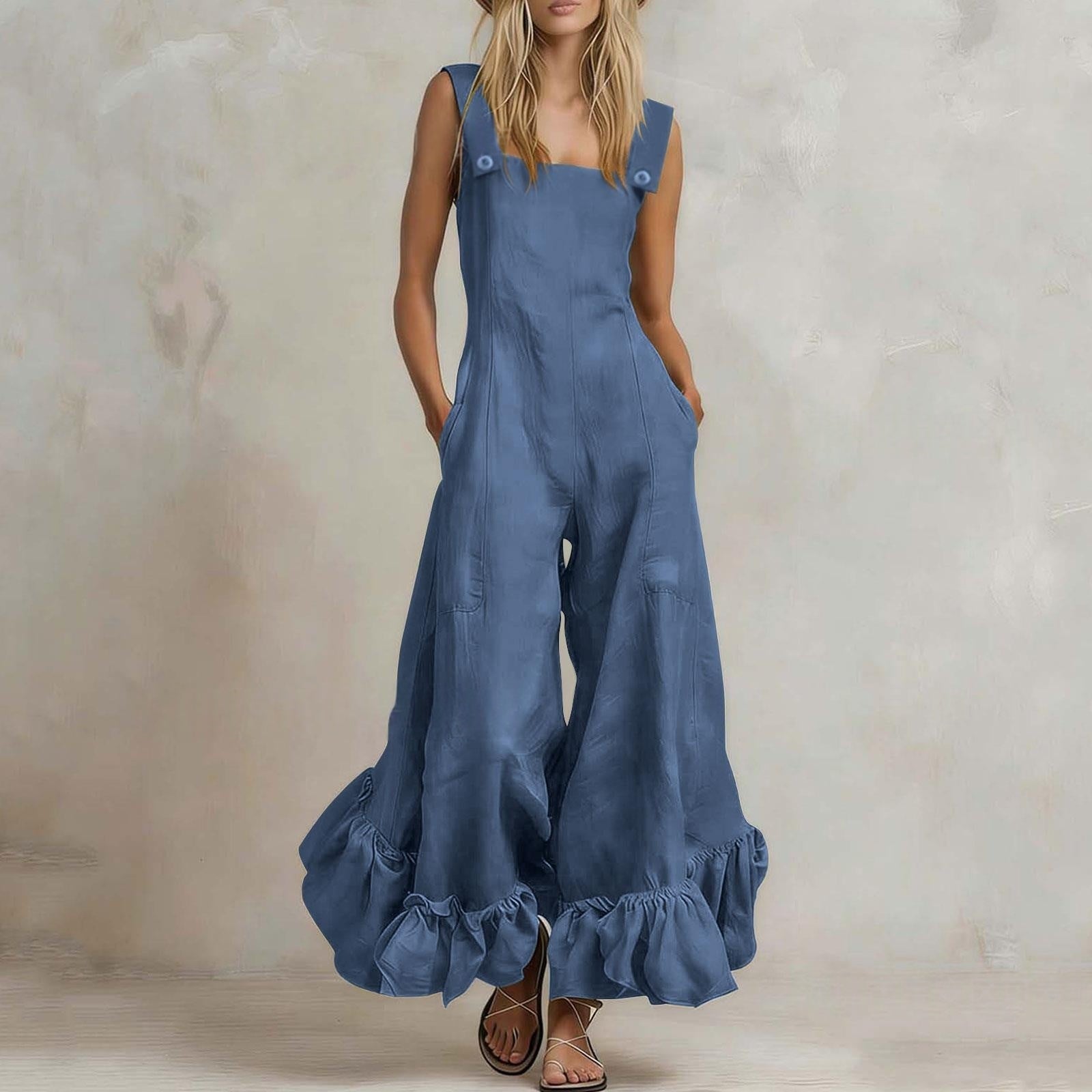 Wide-leg Flounce-trimmed Strap Jumpsuit For Women DC-Beyond Borders Collective