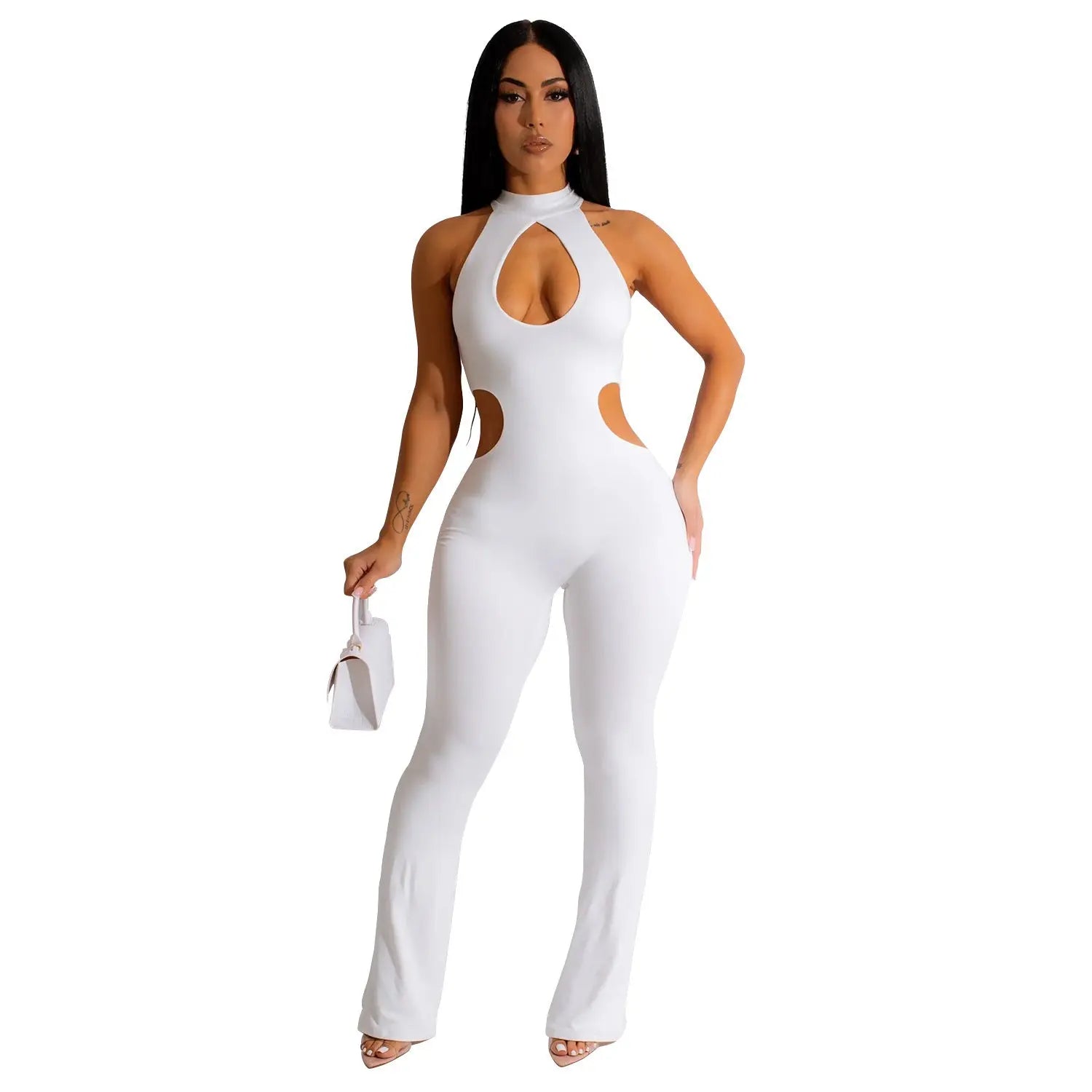 Women's Solid Color Sexy Halter Hollow-out Jumpsuit DC-Beyond Borders Collective