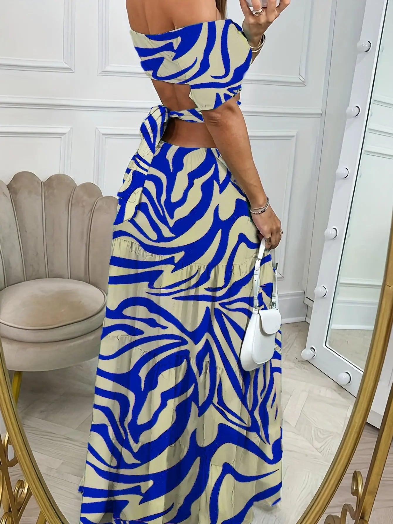 Printed One-line Long Dress RightOn68