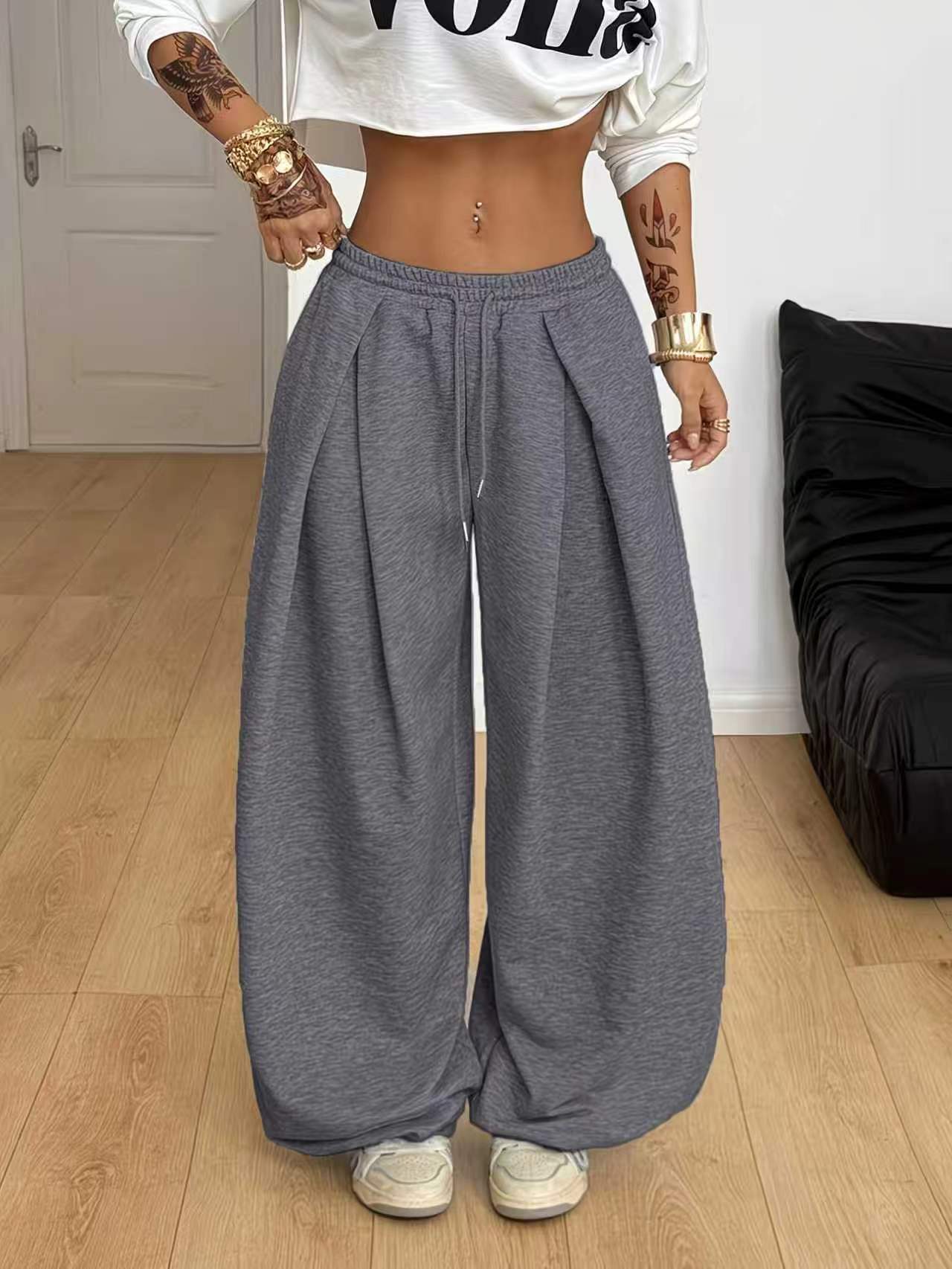 High-waisted Loose-fit Pleated Wide-leg Casual Athletic Pants DC-Beyond Borders Collective