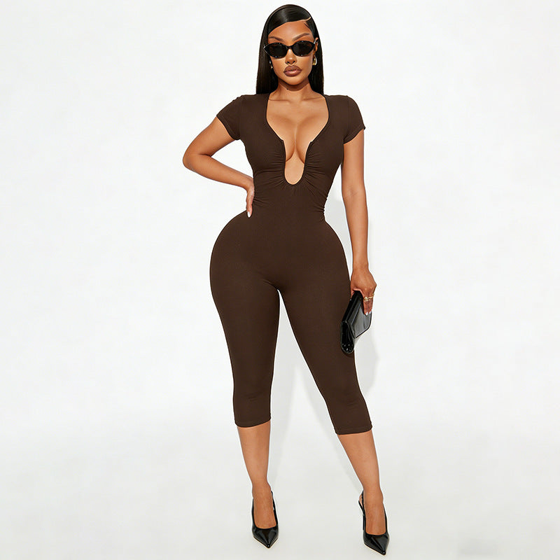 Womens Solid-color Slimming U-neck Jumpsuit DC-Beyond Borders Collective