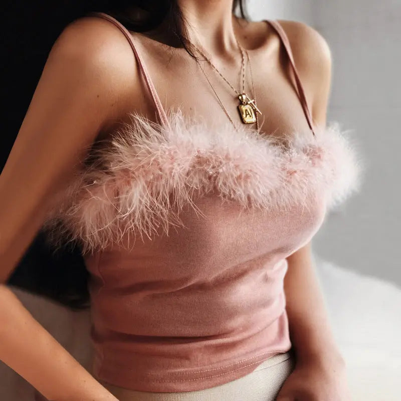 Furry Backless Top - Sexy Halter Crop Top for Women RightOn68