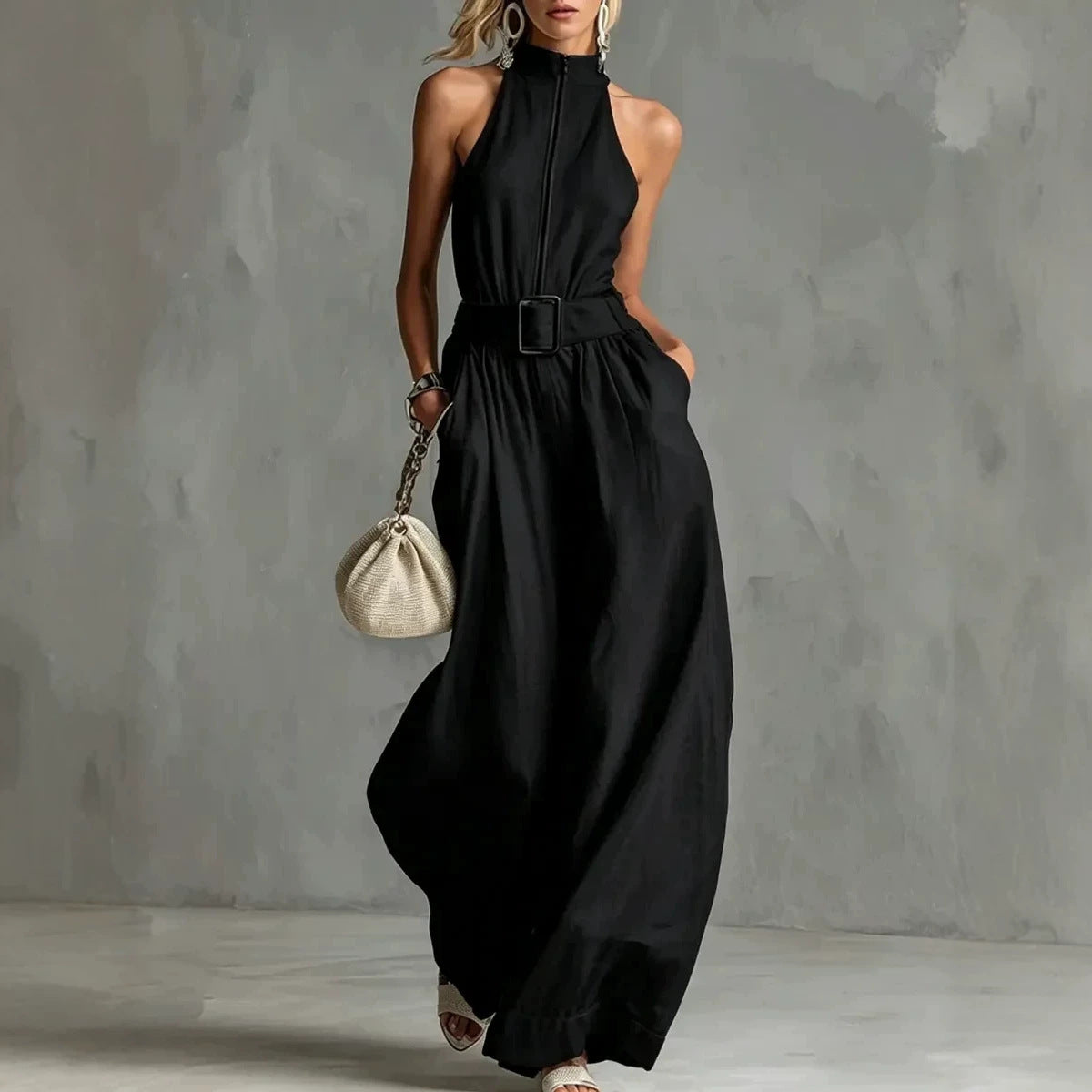 Solid-color Elegant Round-neck Halter Jumpsuit For Women DC-Beyond Borders Collective