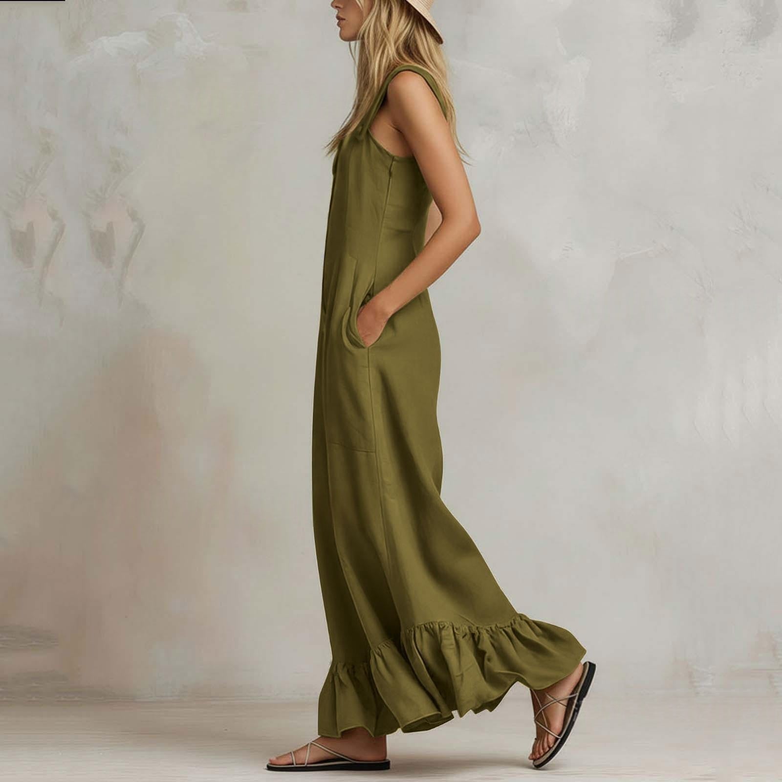 Wide-leg Flounce-trimmed Strap Jumpsuit For Women DC-Beyond Borders Collective