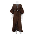 Front Tie Puff Sleeve Crop Top & High Waist Split Ruffle Maxi Skirt 2-Piece Vacation Set DC-Beyond Borders Collective