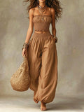 Elegant Strapless Cropped Camisole Paired With Lantern Pants Set DC-Beyond Borders Collective