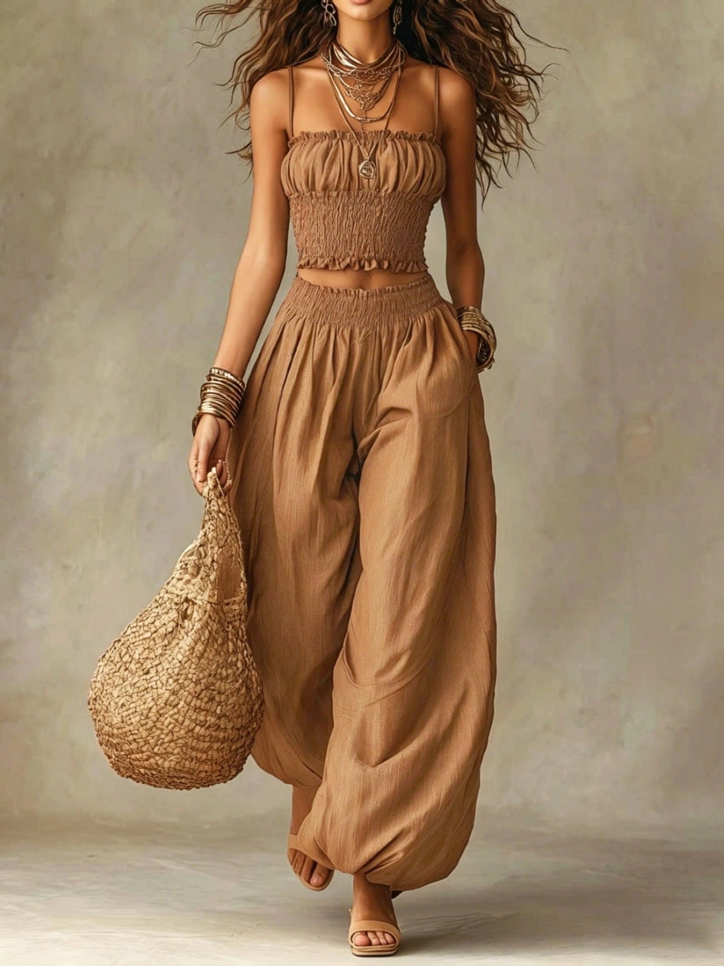 Elegant Strapless Cropped Camisole Paired With Lantern Pants Set DC-Beyond Borders Collective