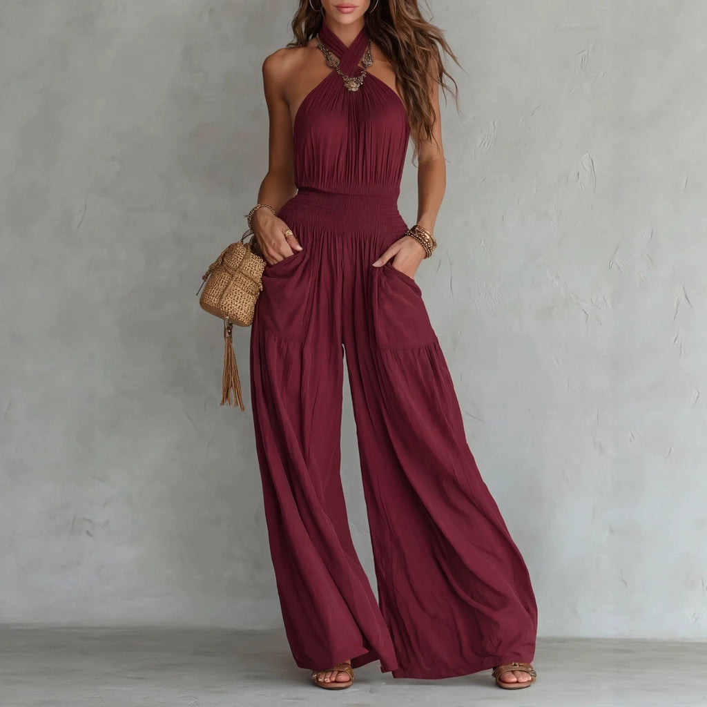 Womens Slim-fit Backless Sleeveless Wide-leg Jumpsuit DC-Beyond Borders Collective