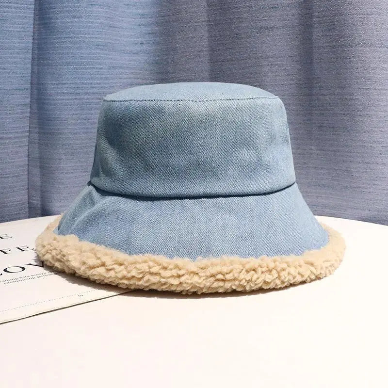 Denim Double Lamb Plush Fisherman Hat RightOn68