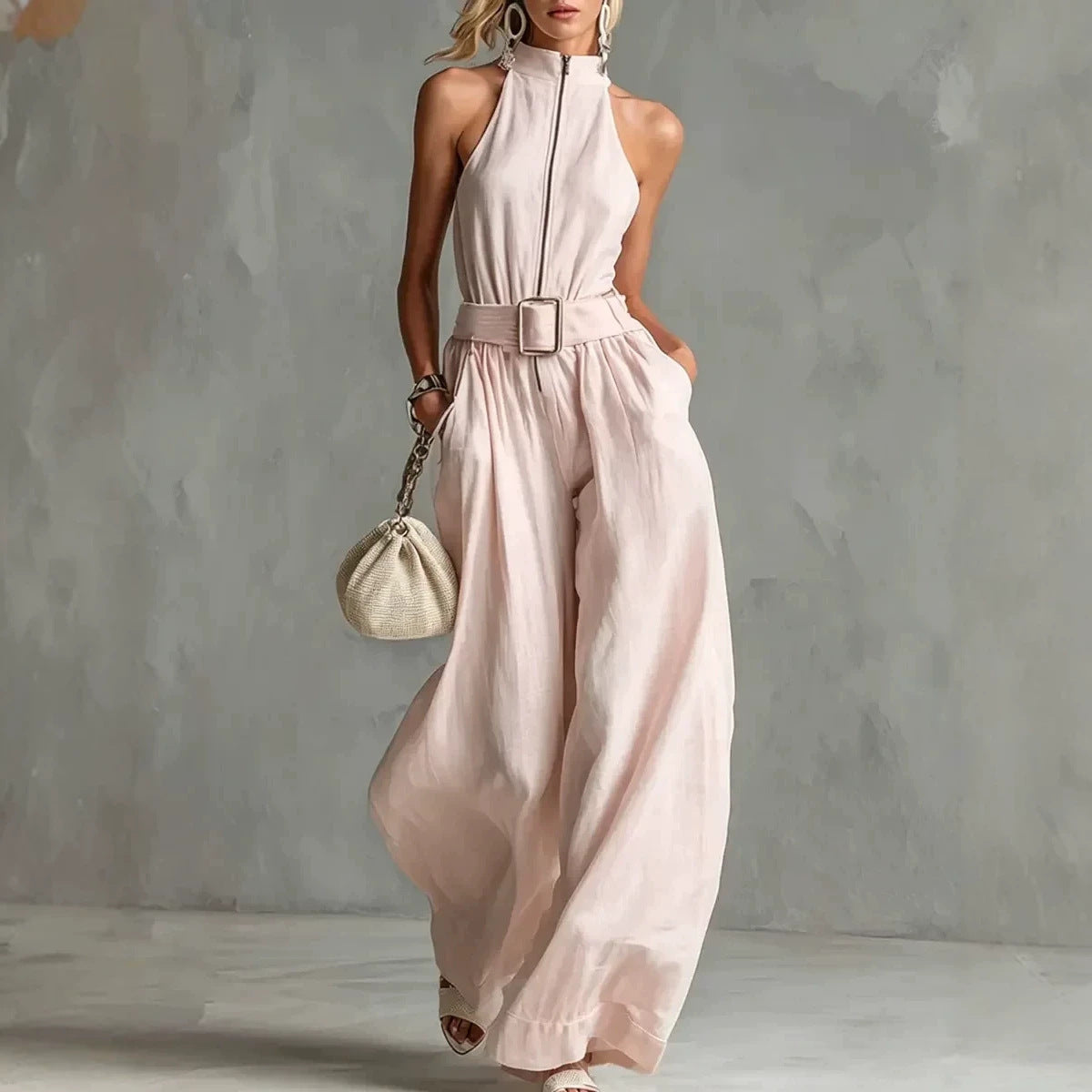 Solid-color Elegant Round-neck Halter Jumpsuit For Women DC-Beyond Borders Collective
