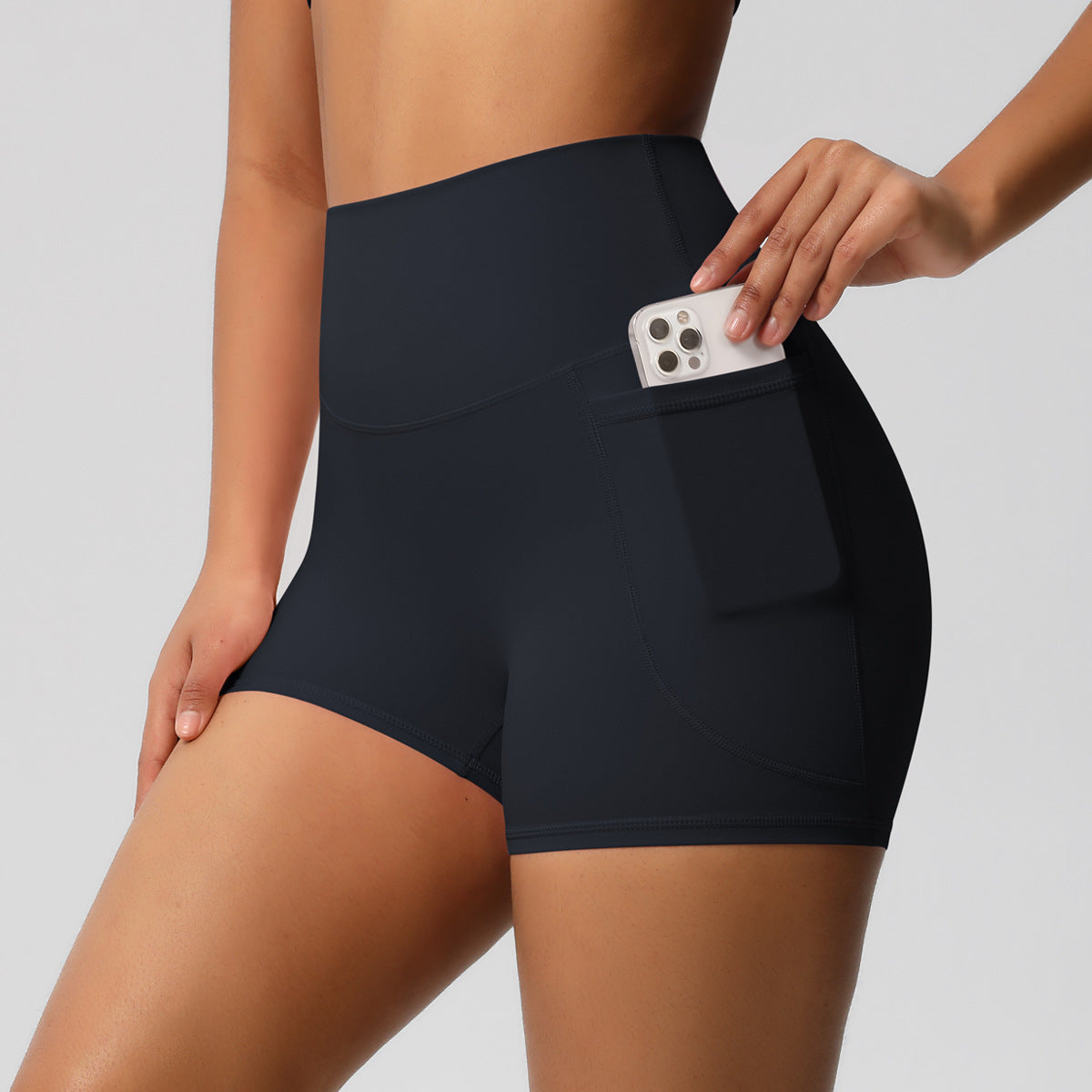 Brushed Solid Color Pocket High Waist Tight High Elastic Yoga Shorts DC-Beyond Borders Collective