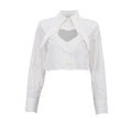 Pointed Collar Heart Cutout Long Sleeve Crop Shirt DC-Beyond Borders Collective