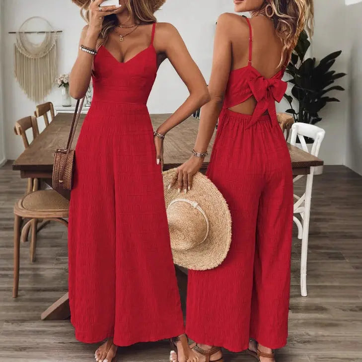Fashionable Casual Jumpsuit With Shoulder Straps And A Bow Detail On The Back RightOn68