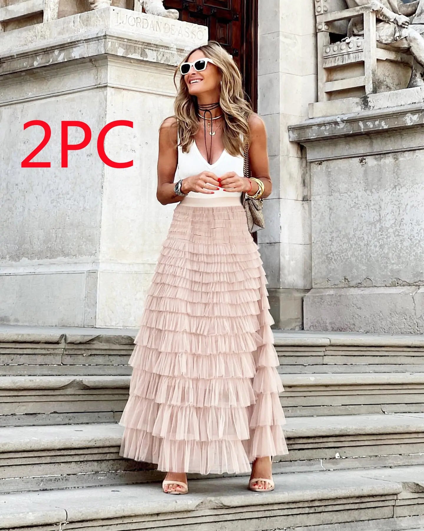 A Line Swing Mesh Long Skirt RightOn68