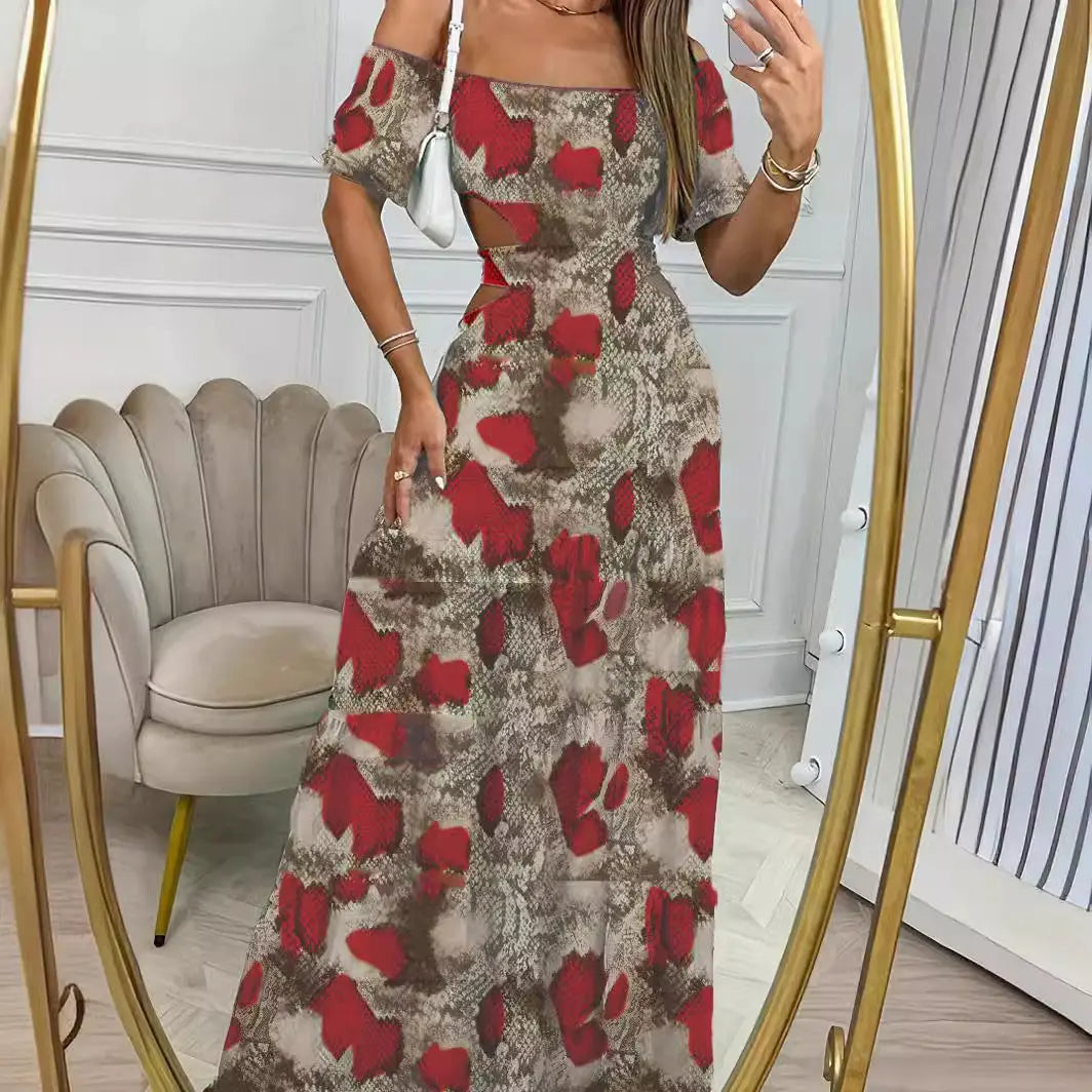 Printed One-line Long Dress RightOn68