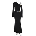 Sexy Slim Oblique Shoulder Skirt Suit With Flower Fashion Bell Sleeve Long Sleeve Top And High Waist Long Skirt Women Clothing DC-Beyond Borders Collective