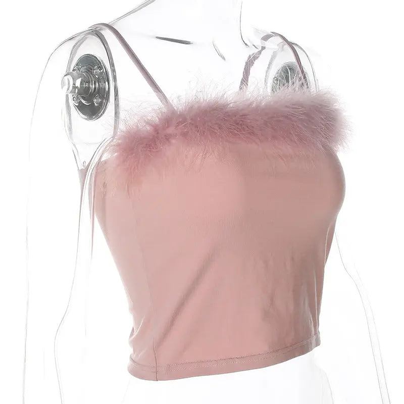 Furry Backless Top - Sexy Halter Crop Top for Women RightOn68