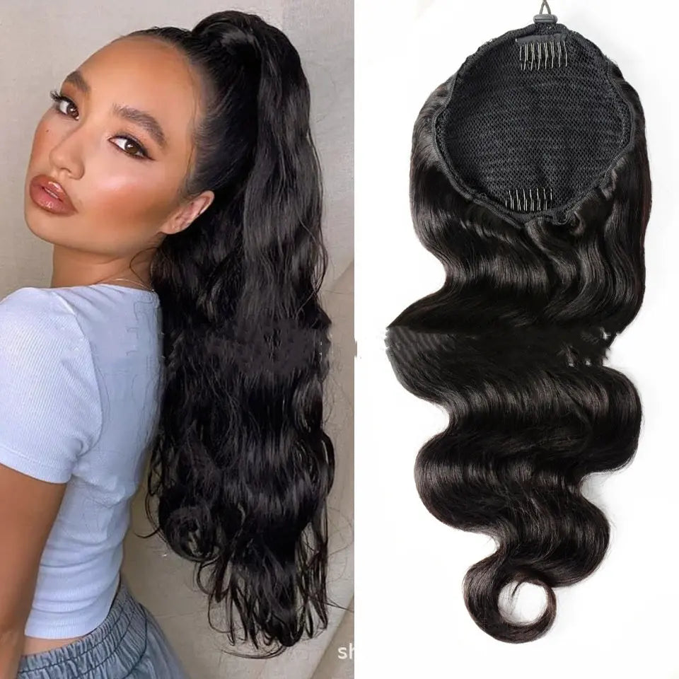 Natural Black Drawstring Ponytail RightOn68