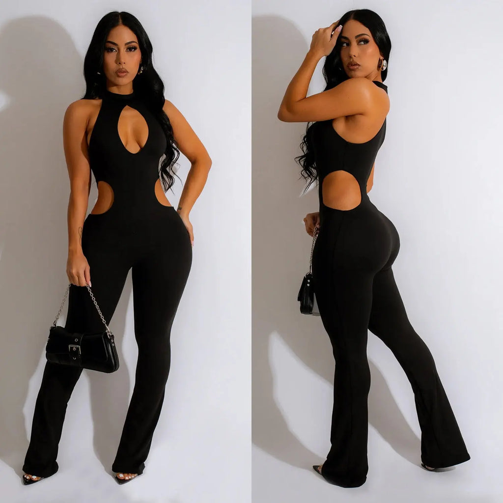 Women's Solid Color Sexy Halter Hollow-out Jumpsuit DC-Beyond Borders Collective