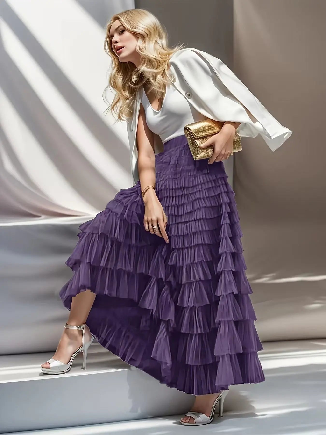 A Line Swing Mesh Long Skirt RightOn68