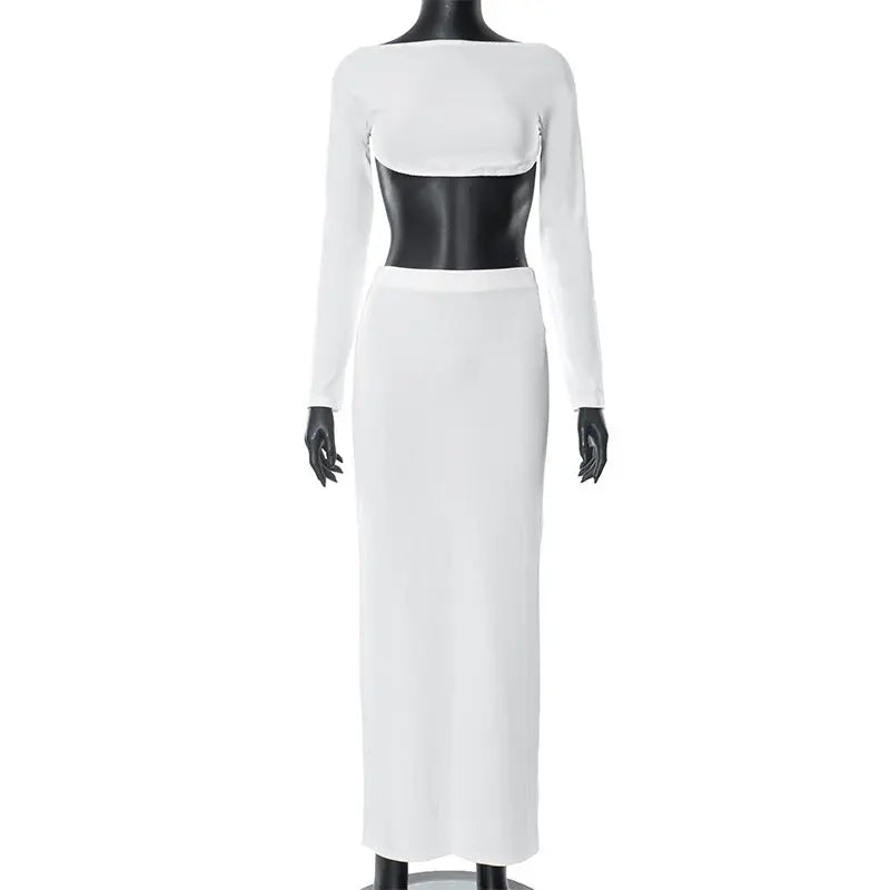 Women's Clothing Autumn Casual Long Sleeves Top Backless Slim Fit Long Skirt Suit DC-Beyond Borders Collective
