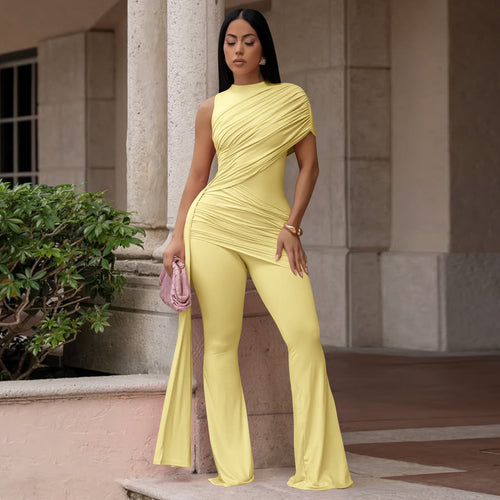 Sexy Crew-Neck Pleated Ribbon Jumpsuit DC-Beyond Borders Collective