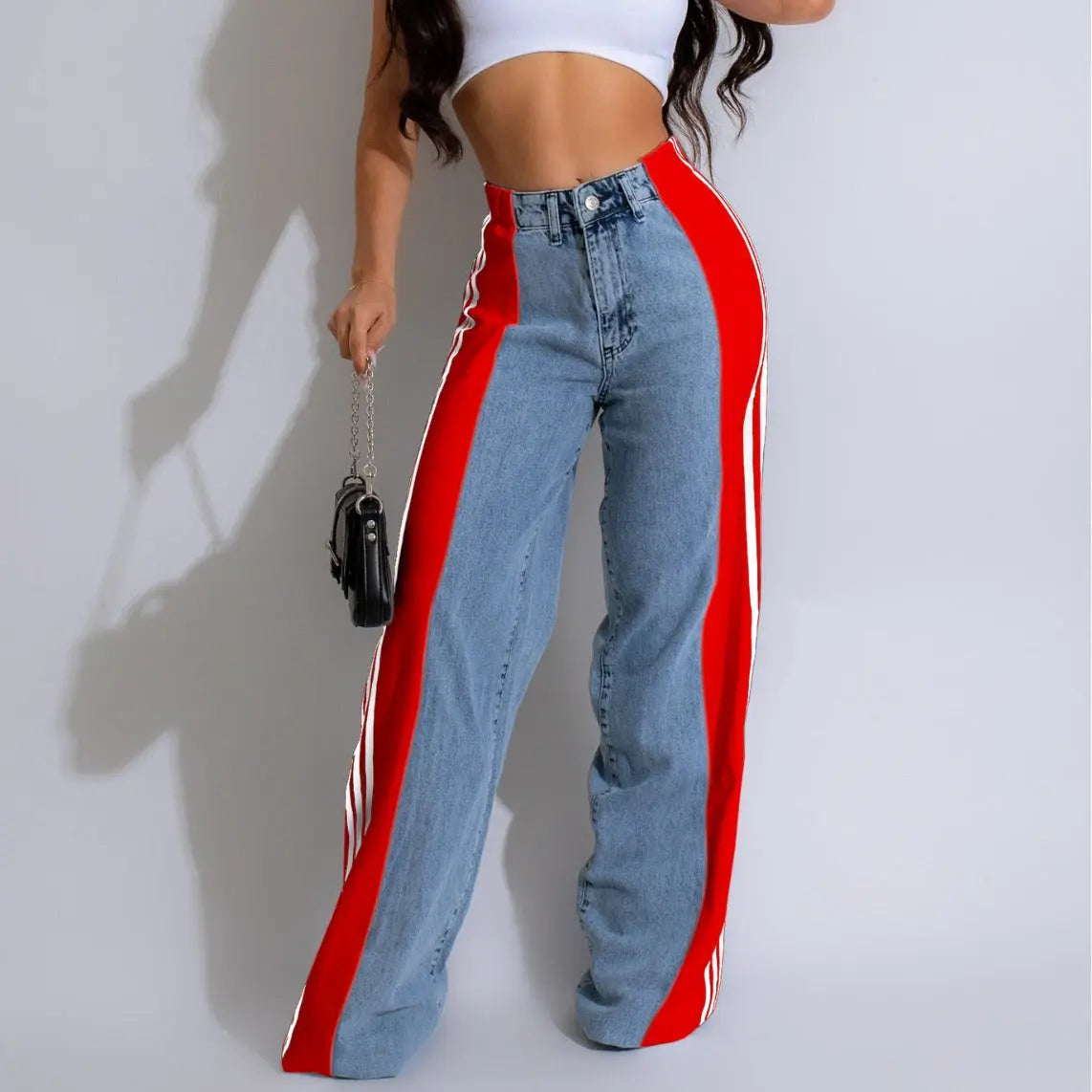 Three Stripe Denim Wide Leg Pants RightOn68