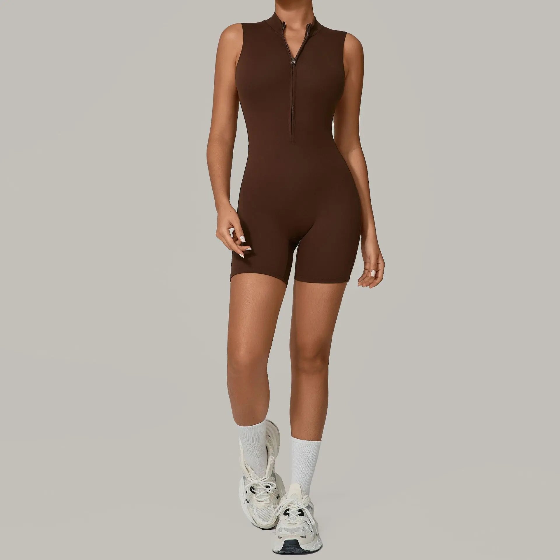 One-piece Jumpsuit With Stand-up Collar, Zipper, And Sleeveless RightOn68