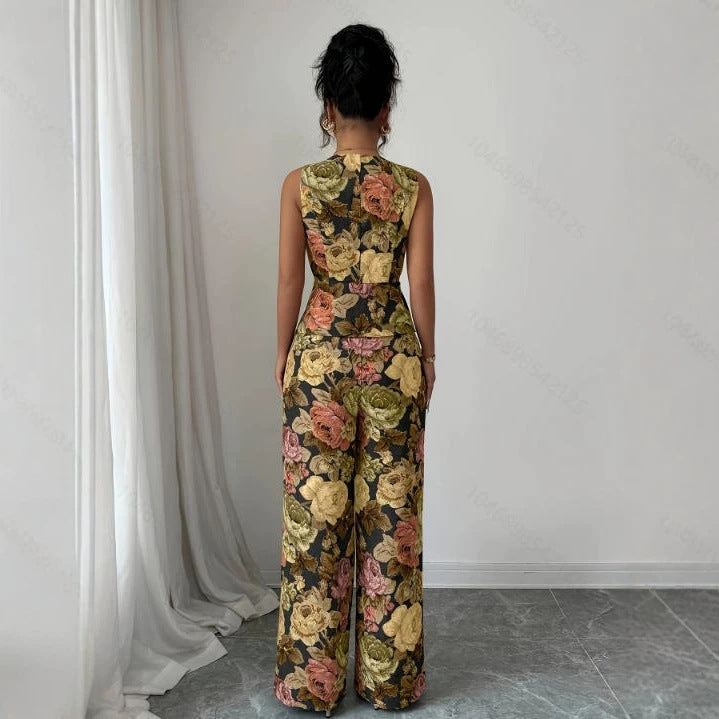 Womens Printed Waist-Cinching Sleeveless Vest Top High-Waisted Wide-Leg Pants Two-Piece Set DC-Beyond Borders Collective
