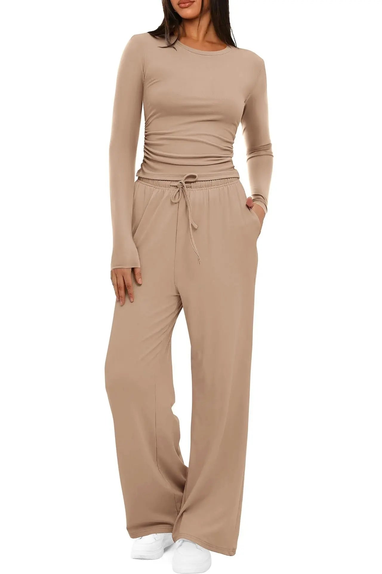 2-Piece Casual Suit - Long Sleeve Top & Wide Leg Pants Dropshipman