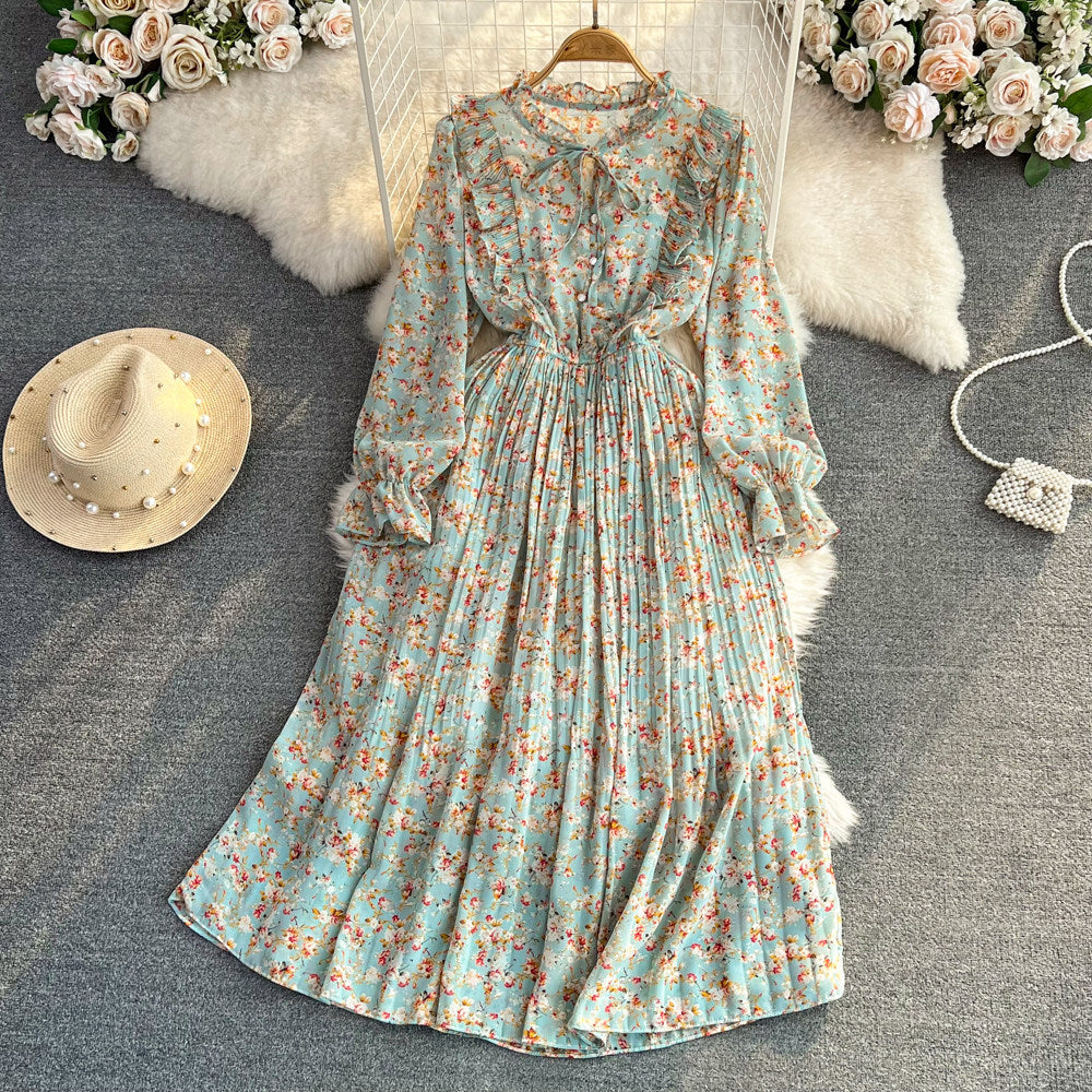 Womens Casual Round-neck Chiffon Dress With Ruffled Trim And Floral Print DC-Beyond Borders Collective