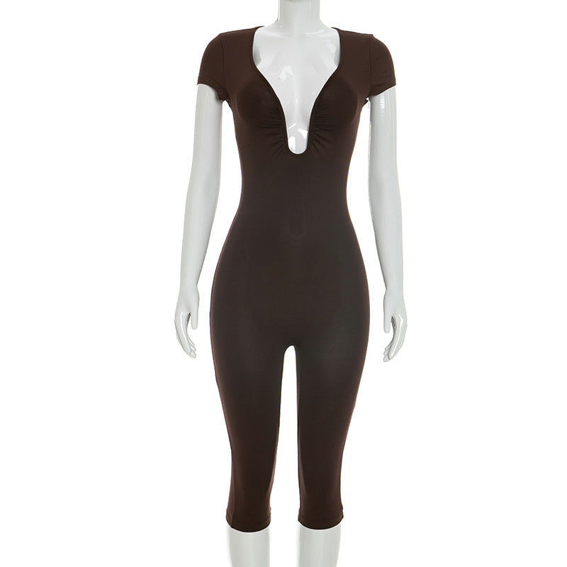 Womens Solid-color Slimming U-neck Jumpsuit DC-Beyond Borders Collective