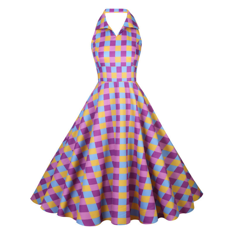 British-style Halter-neck Notched-colla Flared Maxi Dress DC-Beyond Borders Collective