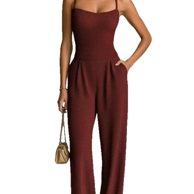 Women's Casual Ribbed-Texture Sleeveless Solid Color Jumpsuit DC-Beyond Borders Collective