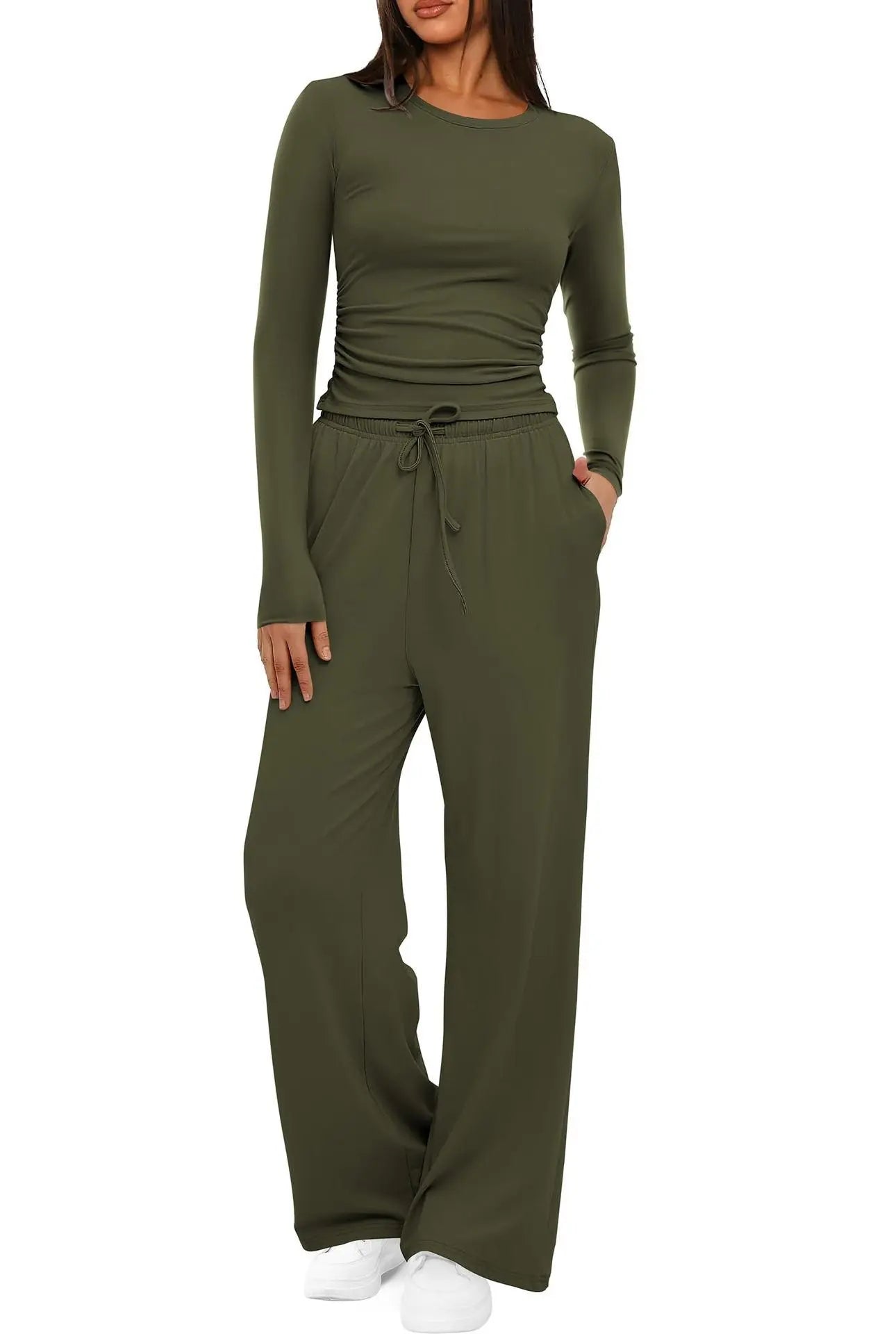 2-Piece Casual Suit - Long Sleeve Top & Wide Leg Pants Dropshipman